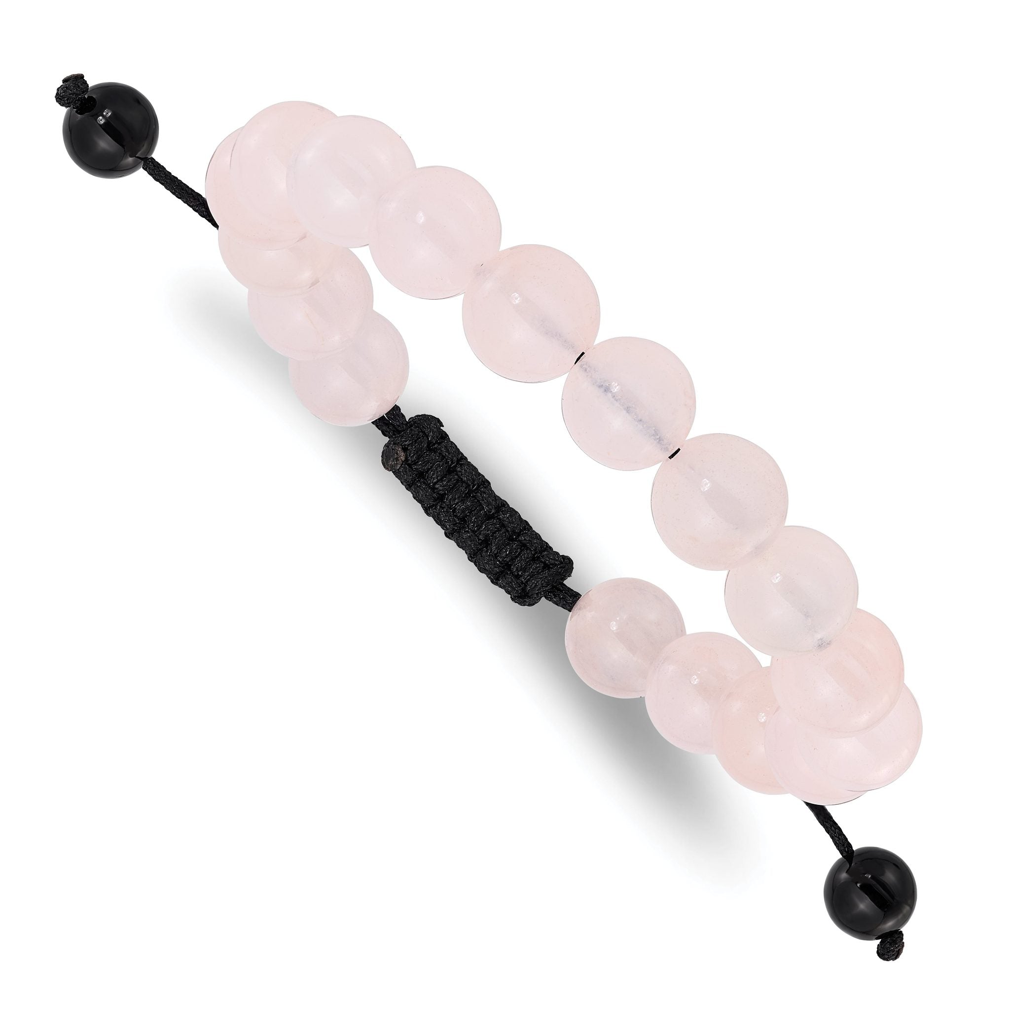 Rose Quartz and Onyx Beads on Black Polyester Cord Adjustable Bolo Bracelet Main image