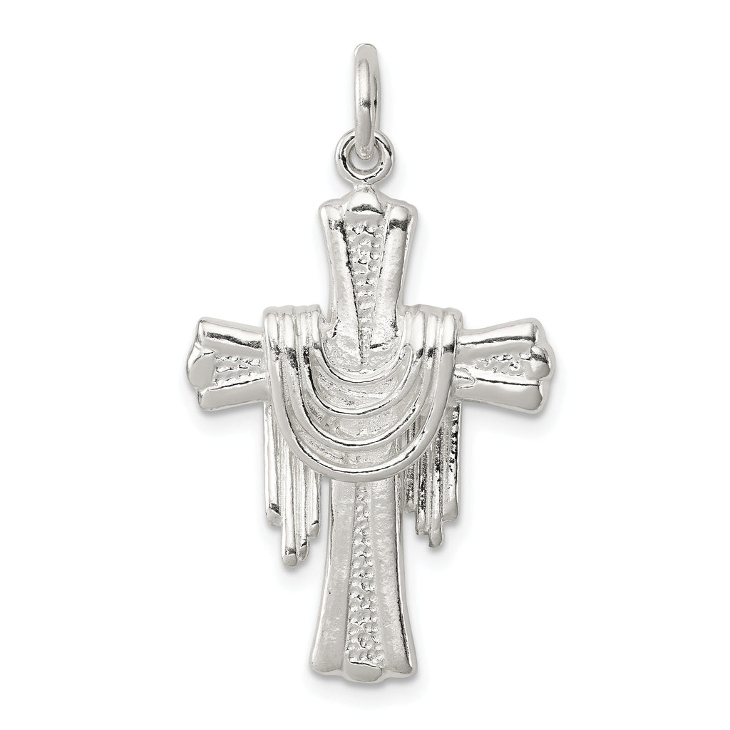 Sterling Silver 925 Draped Cross Charm with Polished Anti-Tarnish Finish