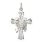 Sterling Silver 925 Draped Cross Charm with Polished Anti-Tarnish Finish