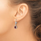 14k White Gold 8x5mm Pear Garnet Leverback Earrings