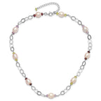 Sterling Silver 8-9mm Purple Freshwater Cultured Pearl & Multicolor Stone With 2in ext. Necklace