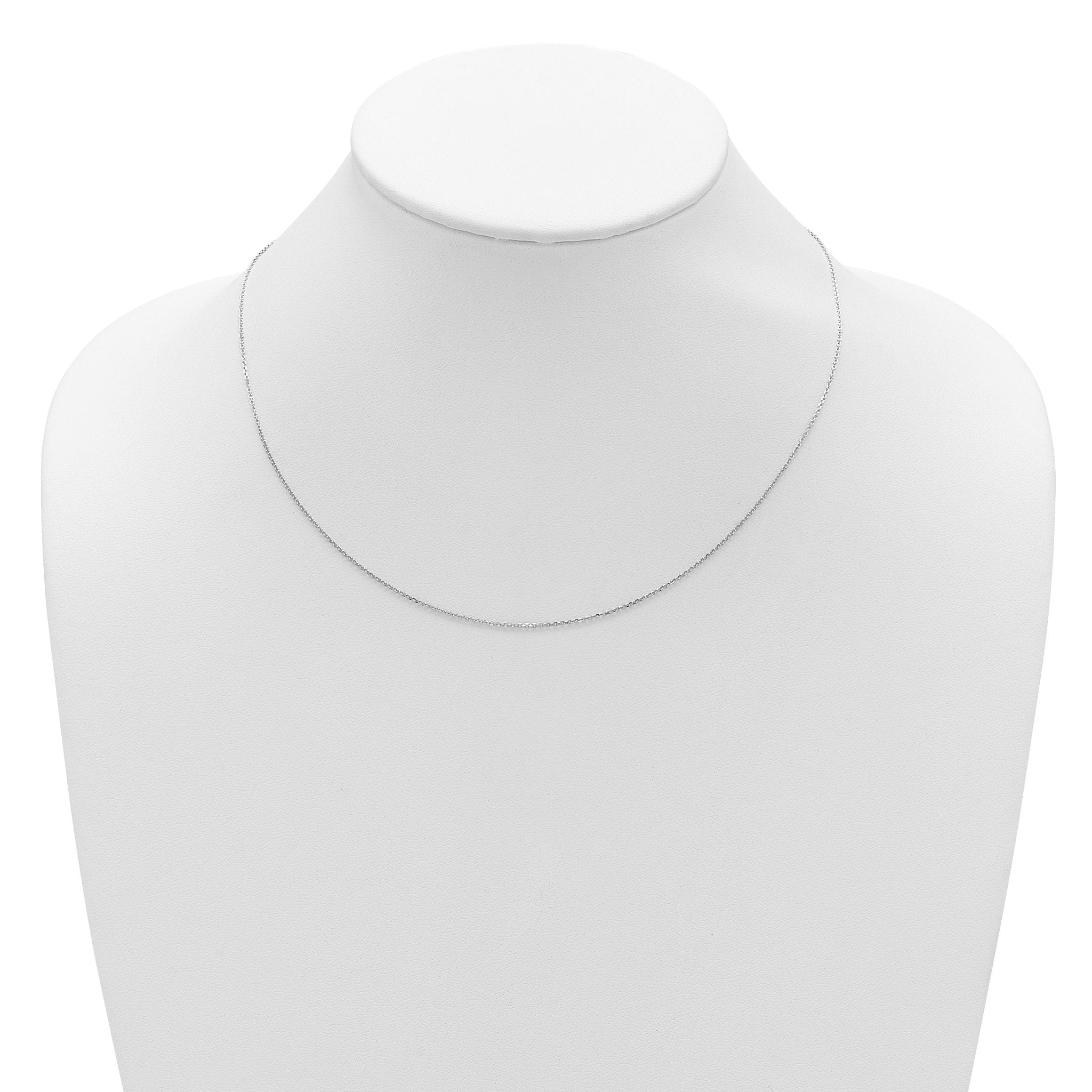 14 Karat White Gold 1mm Diamond-Cut Square Cable 16in+2in Adjustable Chain