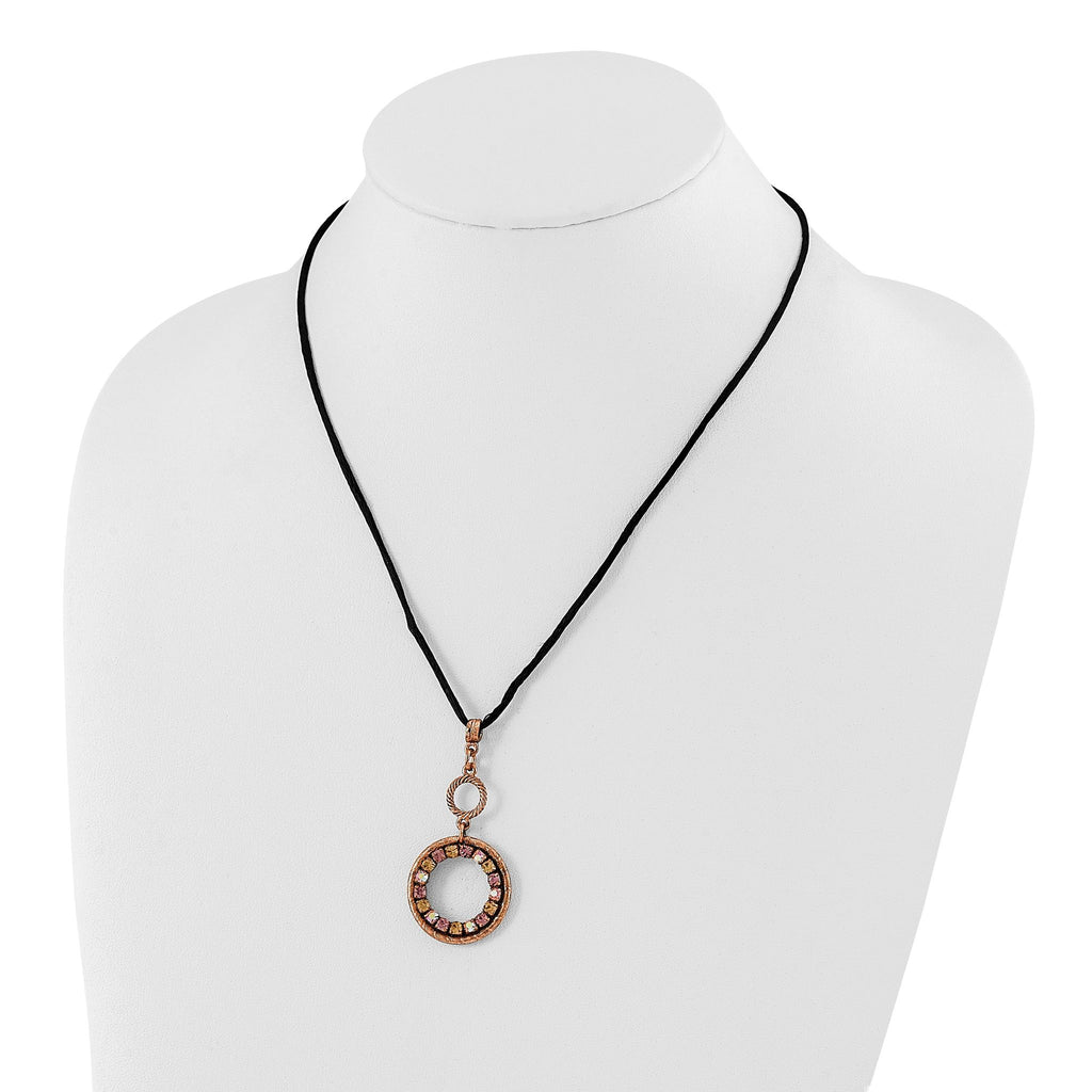 Crystal Double Circle Cord Necklace in Copper-Tone