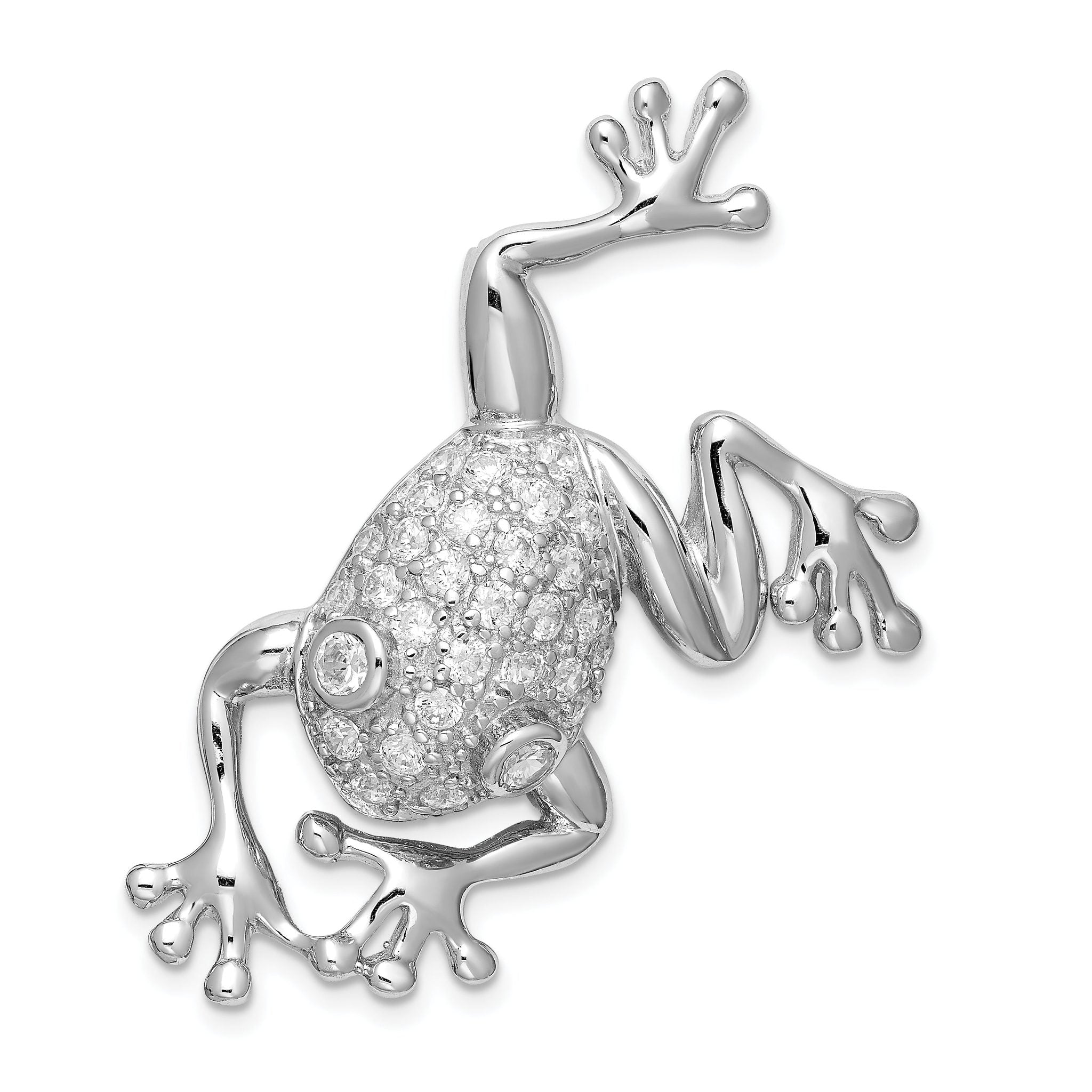 Sterling Silver 925 Frog Brooch with CZ Elegance Rhodium Finish