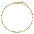 14k Polished Paper Clip and Cable Link 9 inch Plus 1 inch Extender - Total 10 inch Anklet