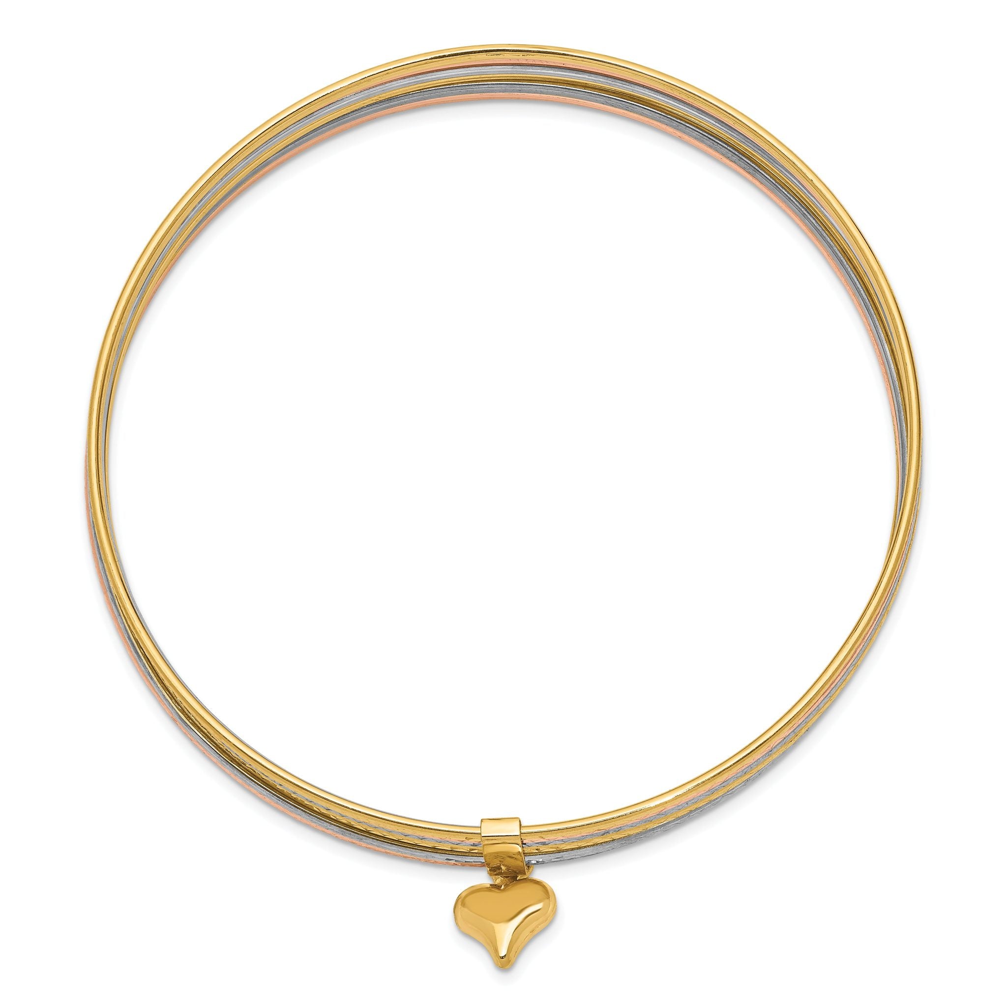 14K w/Dangle Heart Tri-color Set of 7 Textured Slip-on Bangles Secondary image