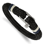 Stainless Steel Polished Woven Black Cotton Bracelet for Men