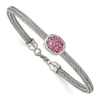 Stainless Steel Polished and Textured Pink Crystal Bracelet for Women