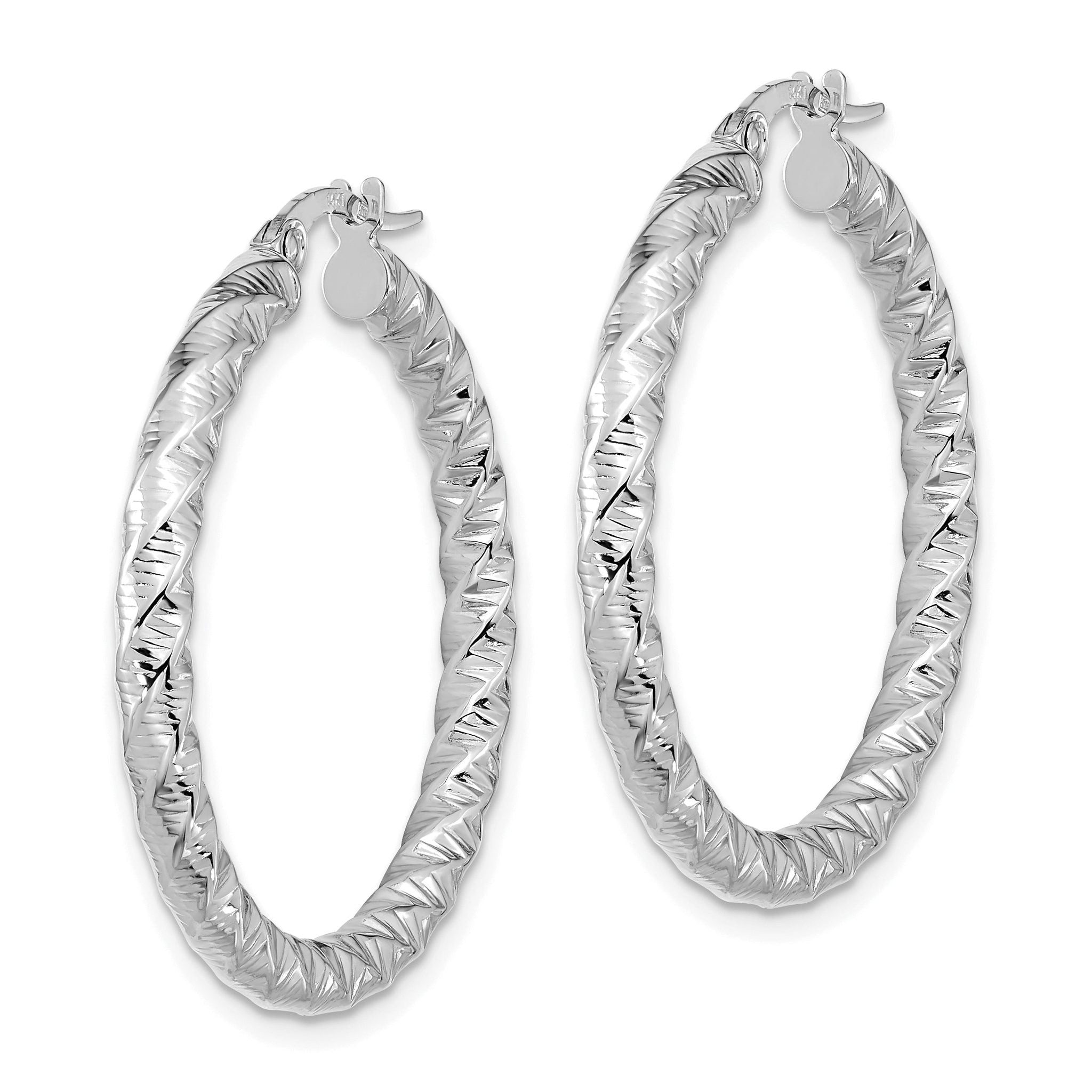 14k White Gold Polished 3mm Twisted Hoop Earrings Secondary image