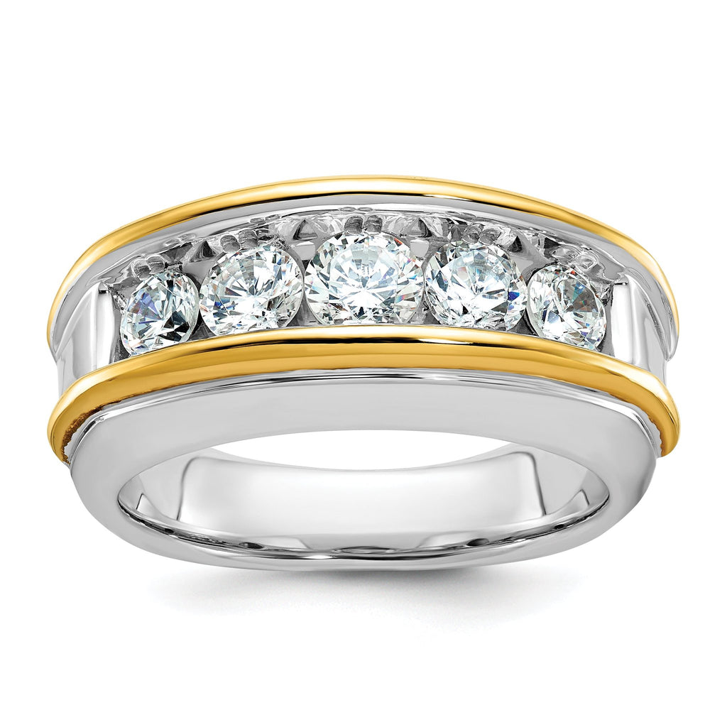 14k Two-tone Mens Polished 5-Stone Channel Ring Mounting, Mounting Only