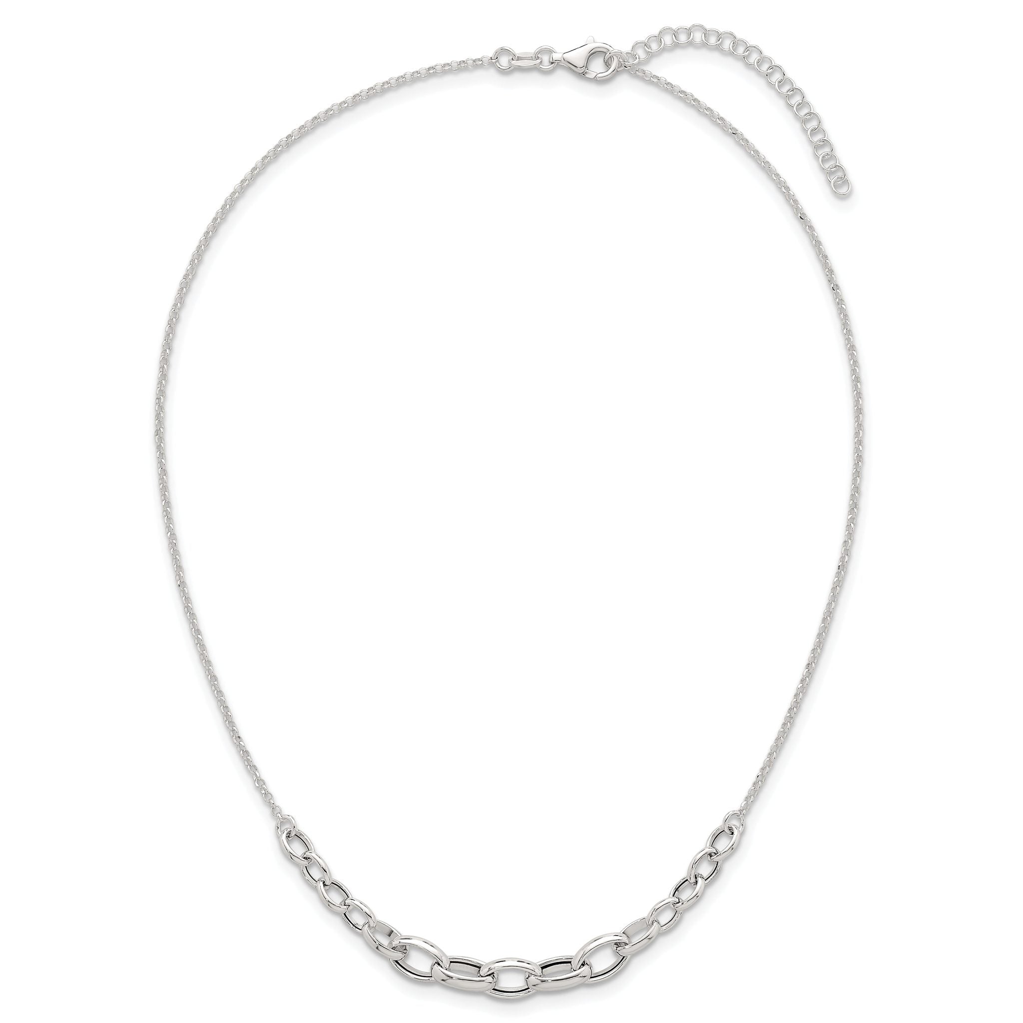 Sterling Silver Polished Fancy Graduated Cable Link 16 Inch with 2 Inch Extension Necklace