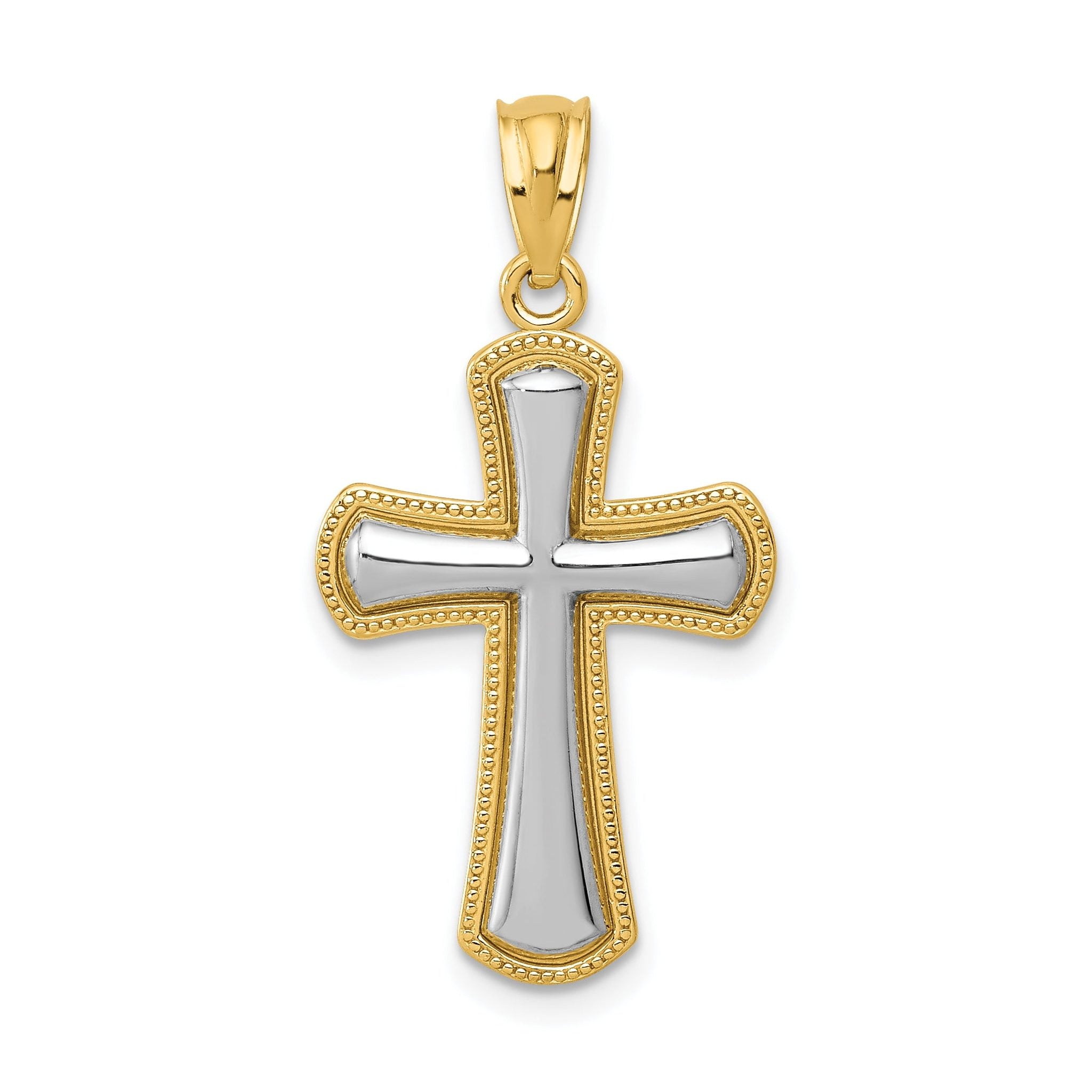 14K Gold Polished Cross Pendant with Rhodium Accents Elegant and Timeless Design Main image