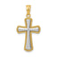 14K Gold Polished Cross Pendant with Rhodium Accents Elegant and Timeless Design
