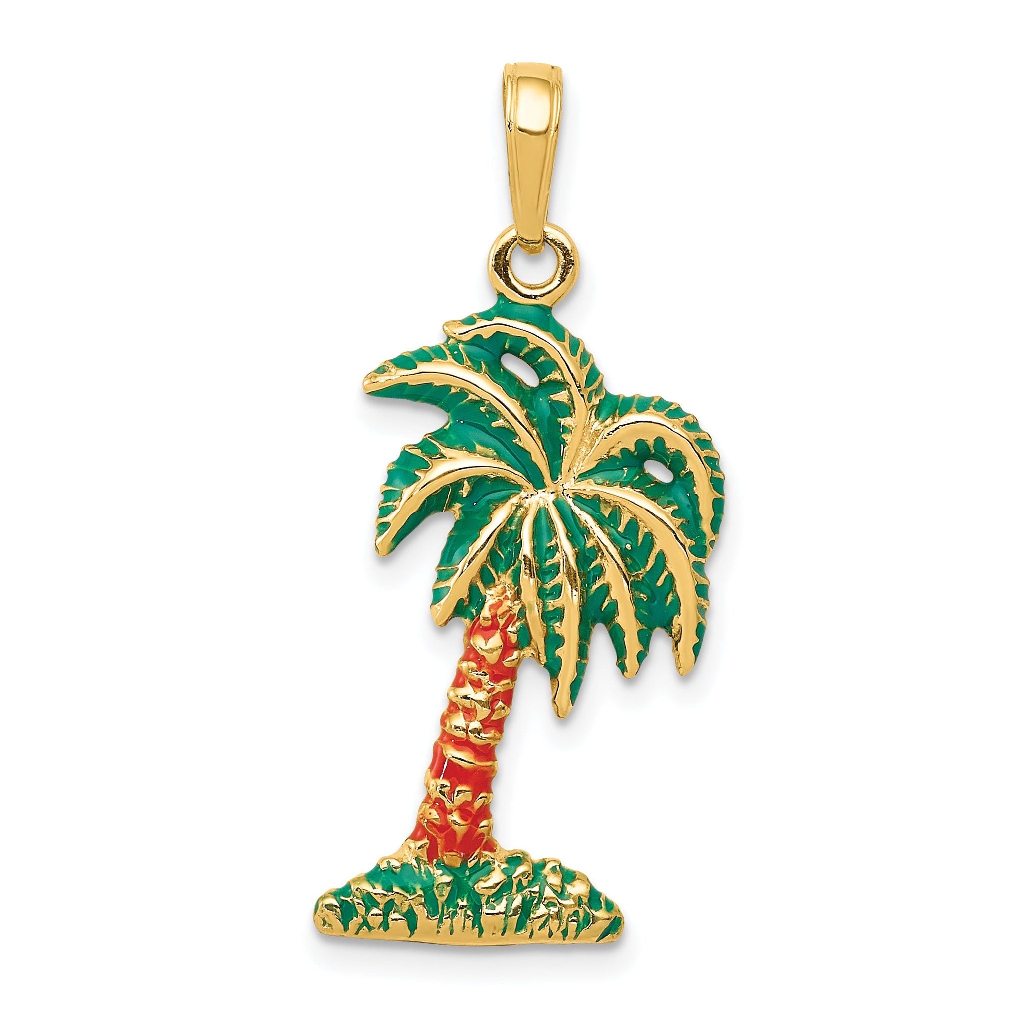 14K Gold Enameled Palm Tree Pendant with Green and Brown Accents Main image