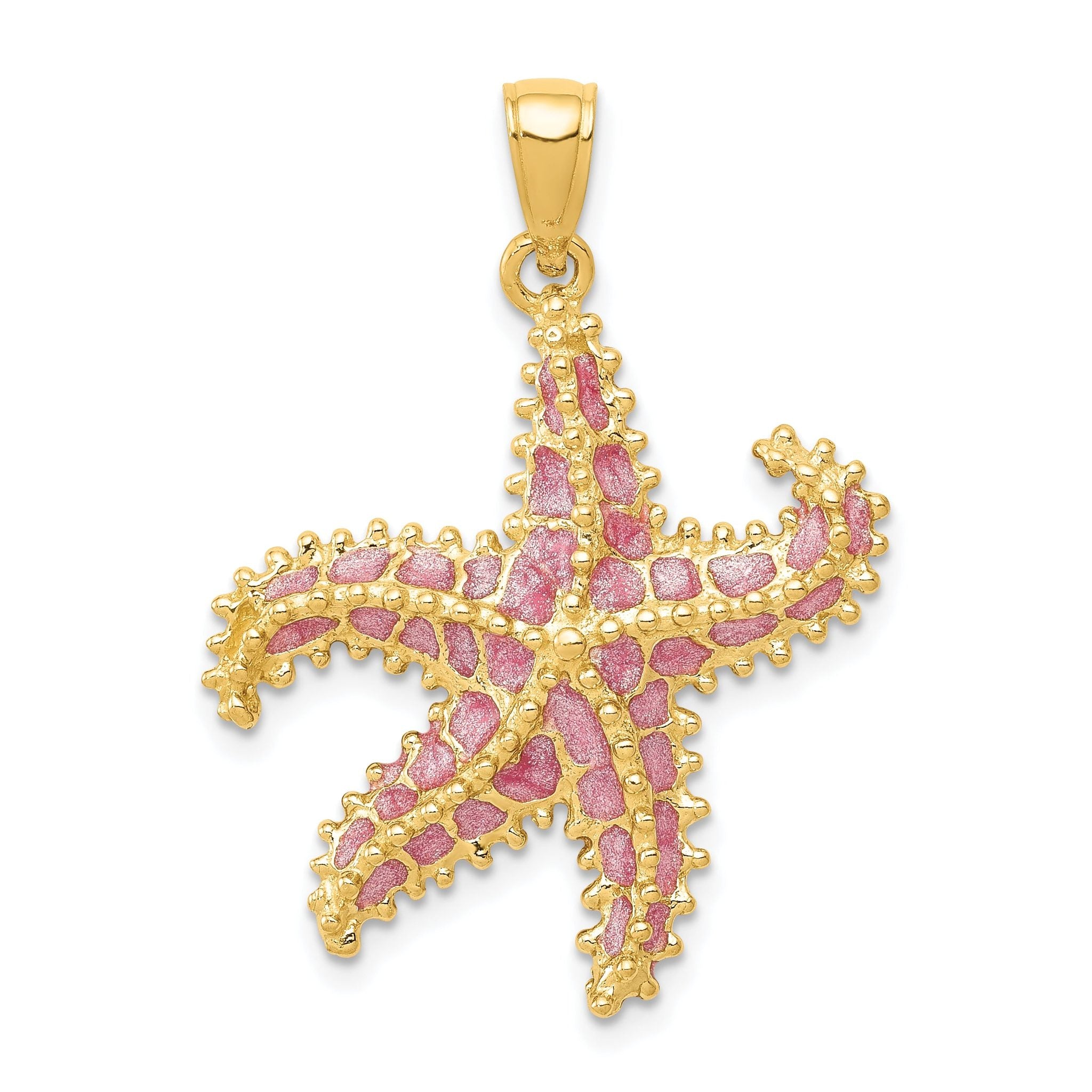 14K Gold Pink Enameled Starfish Pendant with Polished Finish Main image