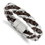 Stainless Steel Polished Brown Braided Leather Bracelet for Women