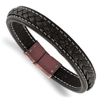 Stainless Steel Polished Brown IP-plated Brown Leather Bracelet for Men