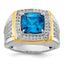 14k Two-Tone 3/4 carat Lab Grown Diamond VS/SI+ G+ and Blue Topaz Complete Men's Ring
