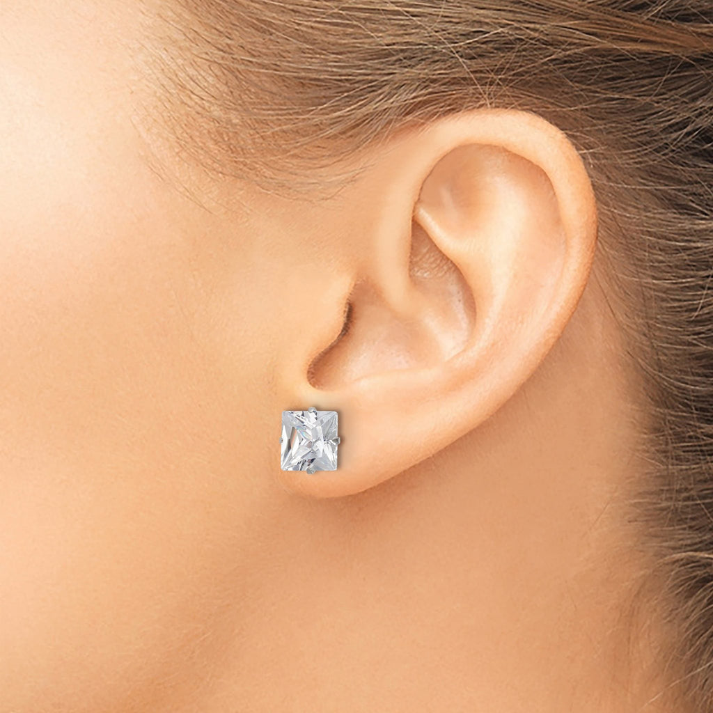 Stainless Steel Polished Square Cubic Zirconia Stud Earrings