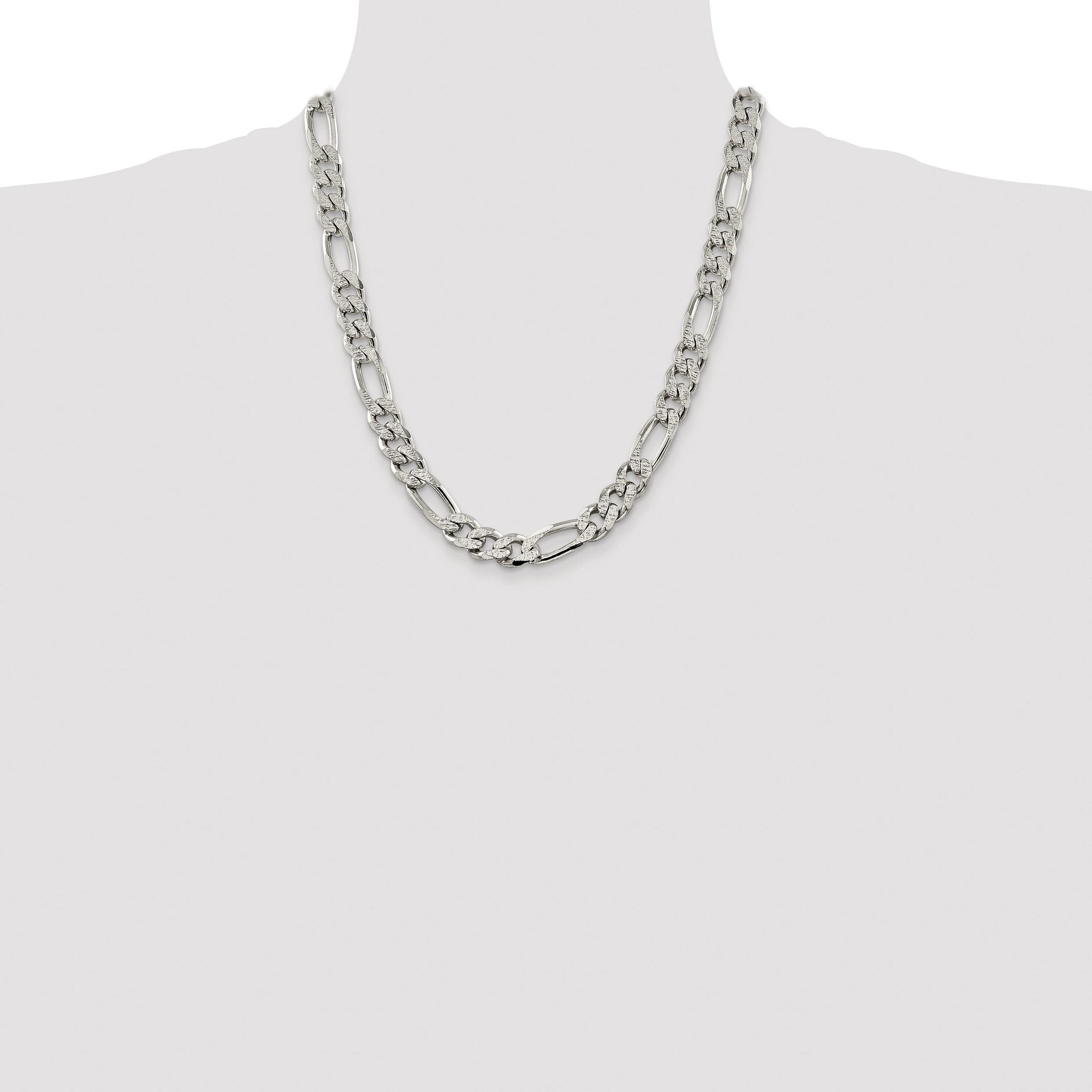 Sterling Silver 11.0mm PavÃ¢Â€Âš Flat Figaro Chain