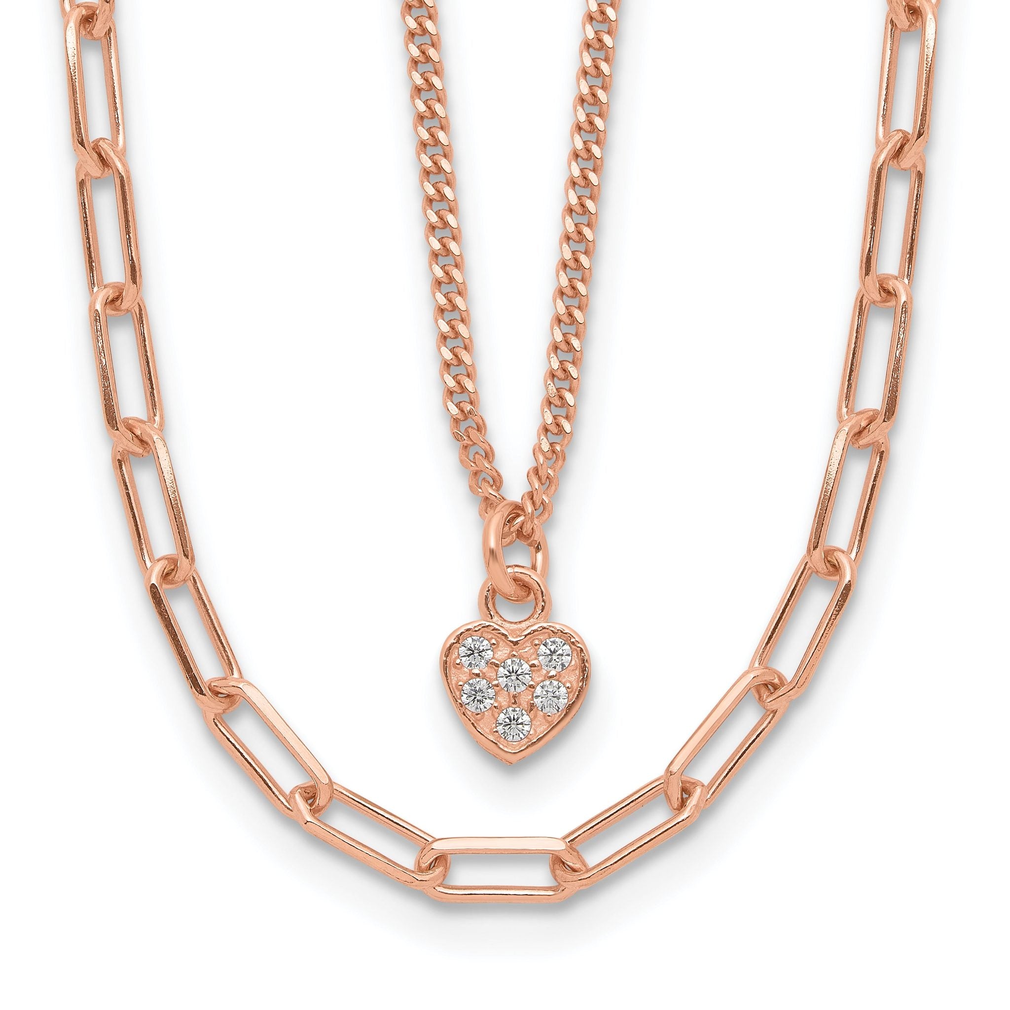 Sterling Silver Rose Gold-plated CZ Heart 17in With 2 Inch Extention. Necklace Main image