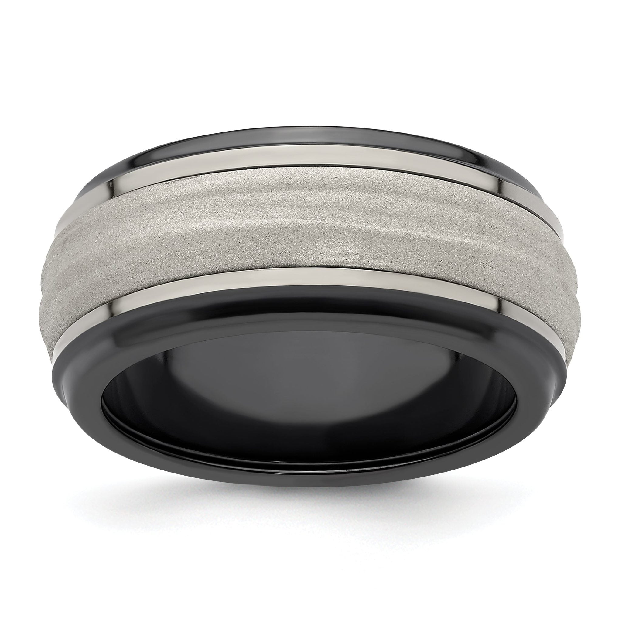 Edward Mirell Black Ti and Titanium with Argentium Sterling Silver Inlay Lasered/Polished Wave 10mm Band Main image