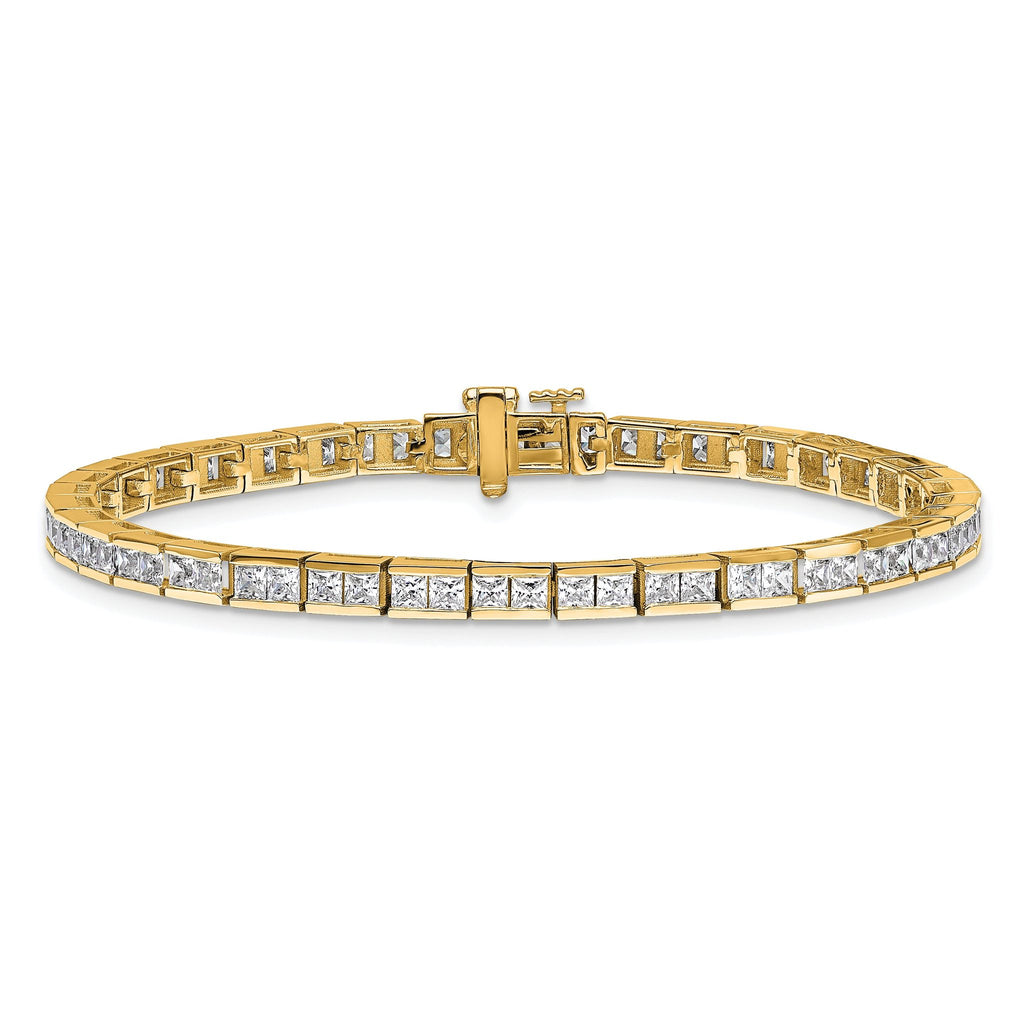 14k 5 carat Lab Grown Diamond VS/SI+ G+ Complete Princess Bezel Set Tennis Bracelet