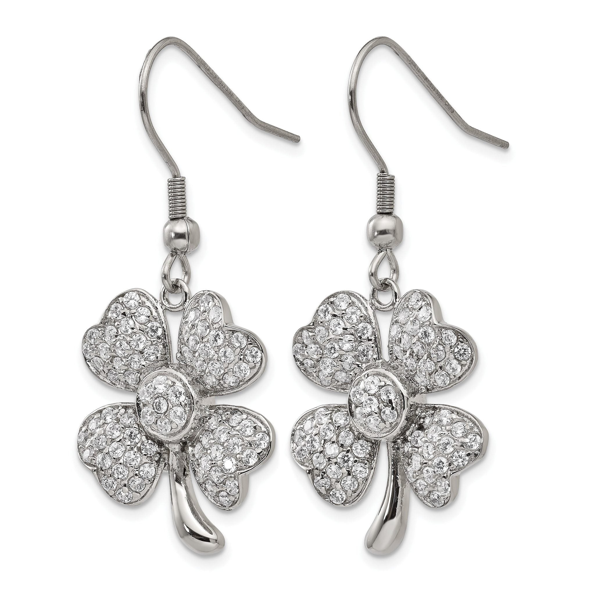 Stainless Steel Polished Leaf Cubic Zirconia Drop Dangle Earrings for Women Secondary image