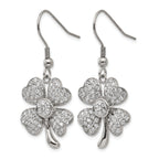 Stainless Steel Polished Leaf Cubic Zirconia Drop Dangle Earrings for Women