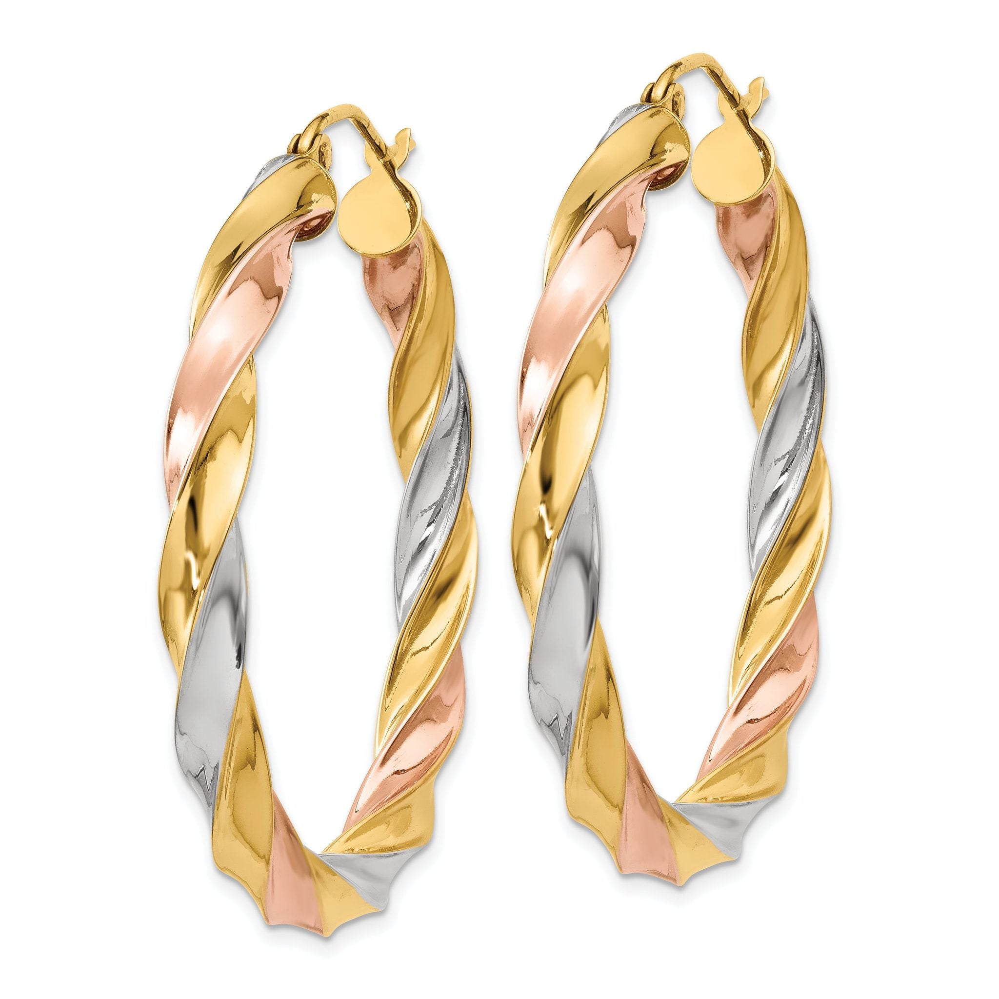 14k Tri-color Light Twisted Hoop Earrings Secondary image