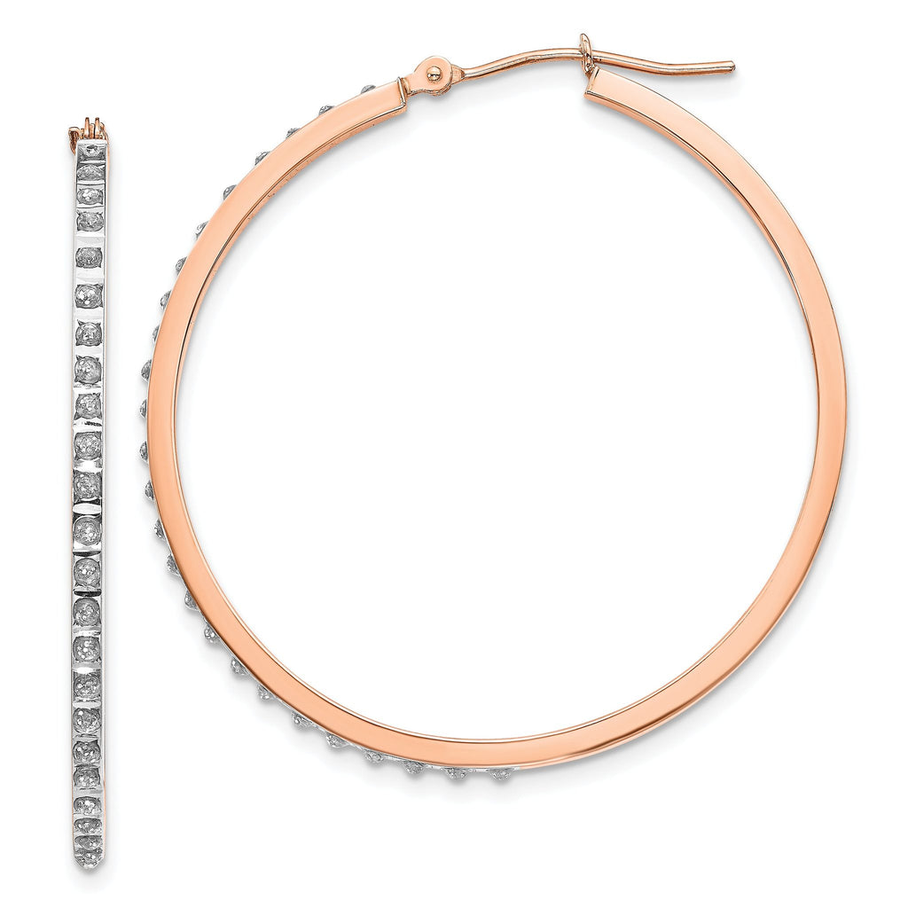 14K Rose Gold Diamond Hoop Earrings with Polished Finish & Hinged Design