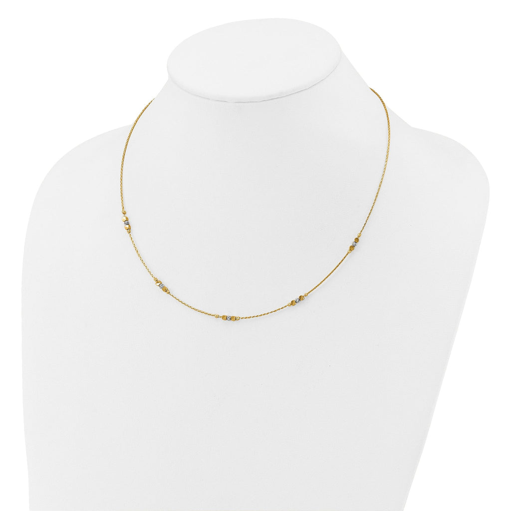 14K Two-tone Pol/Texture/Dia-cut Beads w/2in ext. Necklace