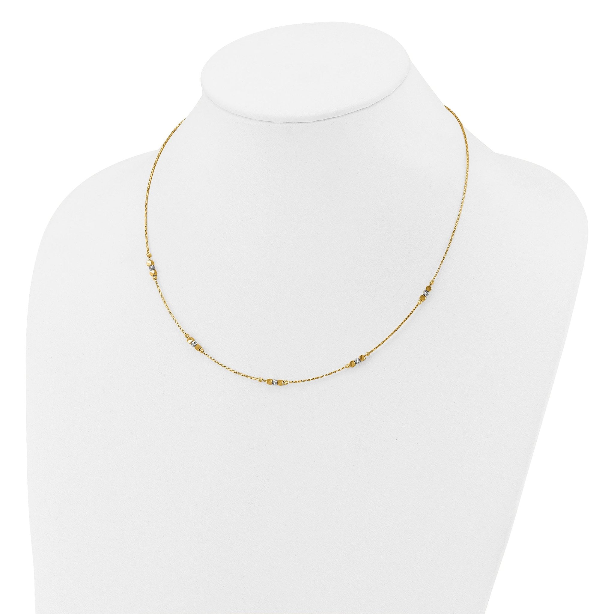 14K Two-tone Pol/Texture/Dia-cut Beads w/2in ext. Necklace