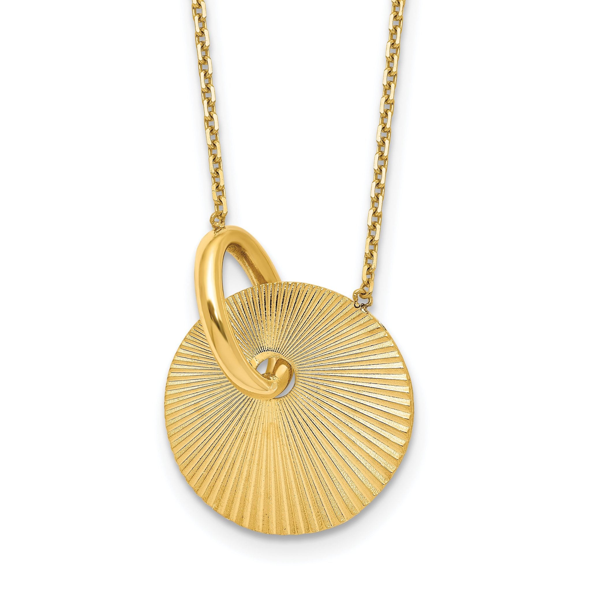 14K Polished and Textured Circle 16in with 2in ext Necklace Main image