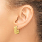 14K Polished / Grooved Hinged Huggie Hoop Earrings