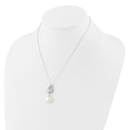 Sterling Silver Rhodium-plated 13-14mm White Coin Freshwater Cultured Pearl 17 inch Necklace and Post Dangle Earrings Set