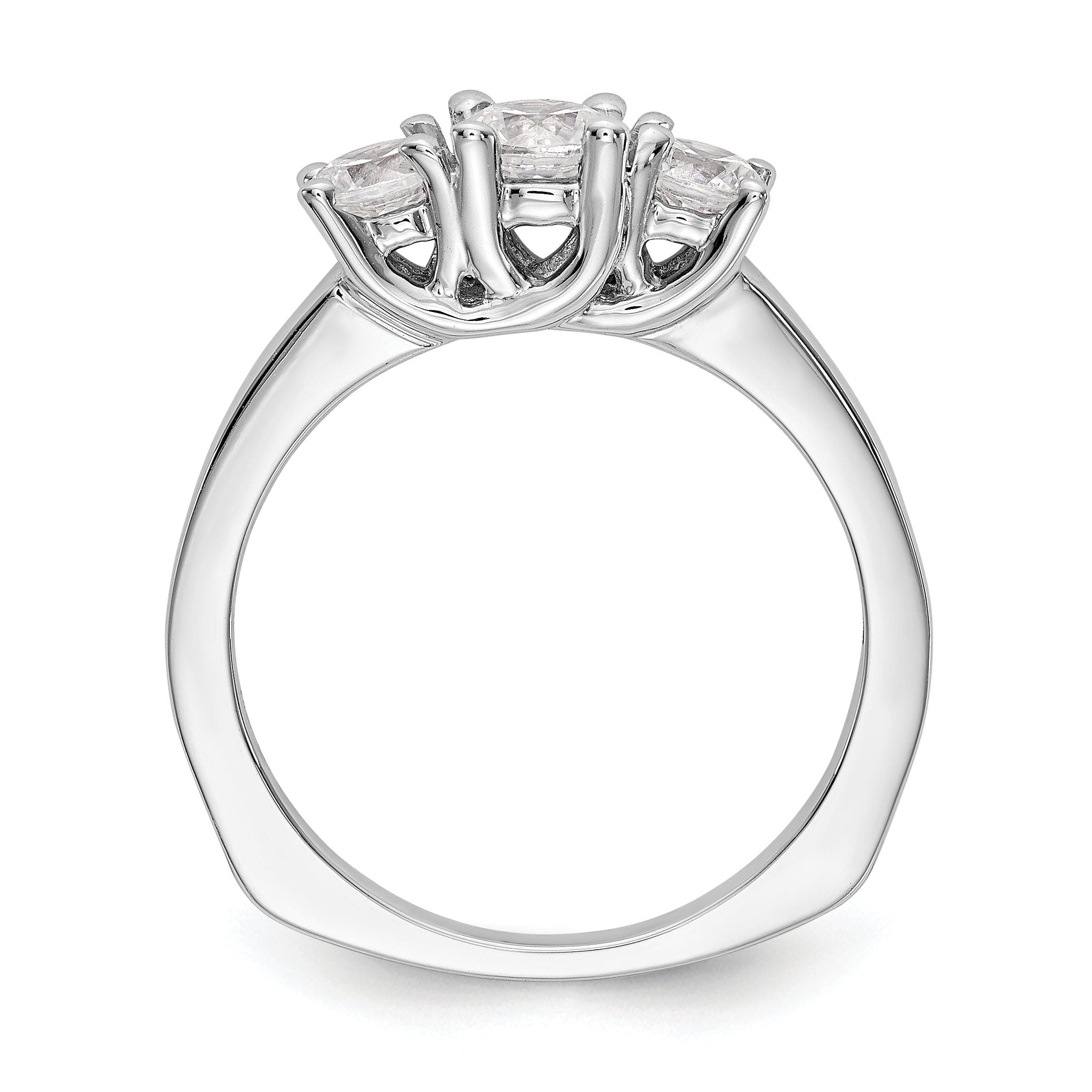 14K White Gold 3-Stone (Holds 1/2 carat (4.7mm) Round Center) Includes 2-4.00mm Round Side Diamonds Semi-Mount Engagement Ring Secondary image