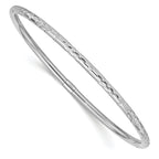 14K White Gold Polished Diamond-Cut Bangle Elegant Slip-On