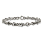 Sterling Silver Black Ruthenium-plated Brushed Fancy Textured Cable Link Mens 8.5 inch Bracelet