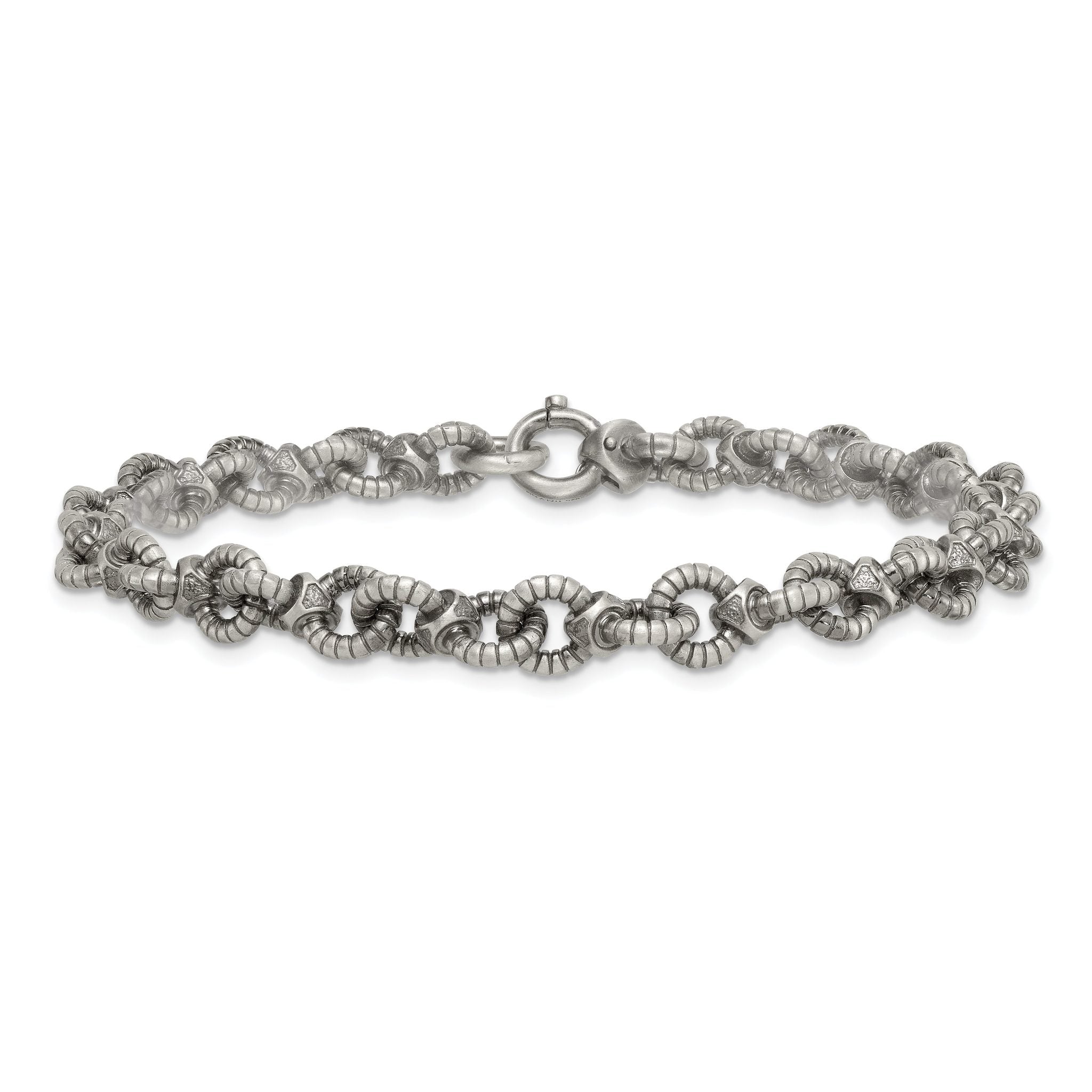 Sterling Silver Black Ruthenium-plated Brushed Fancy Textured Cable Link Mens 8.5 inch Bracelet