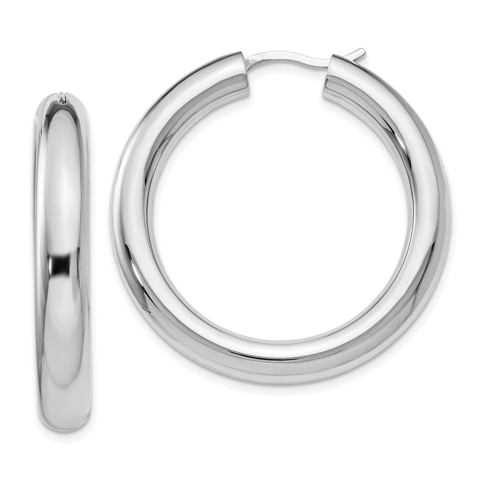 Sterling Silver 925 Polished Hoop Earrings with Rhodium Plating