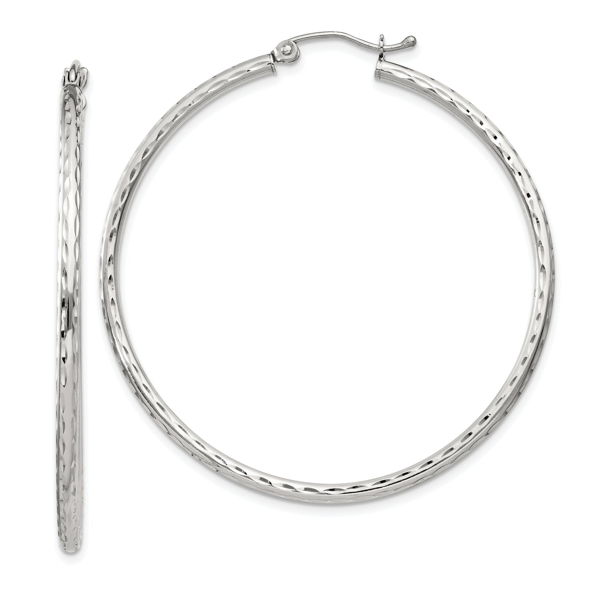 Sterling Silver 2mm Diamond Cut Hoop Earrings Main image