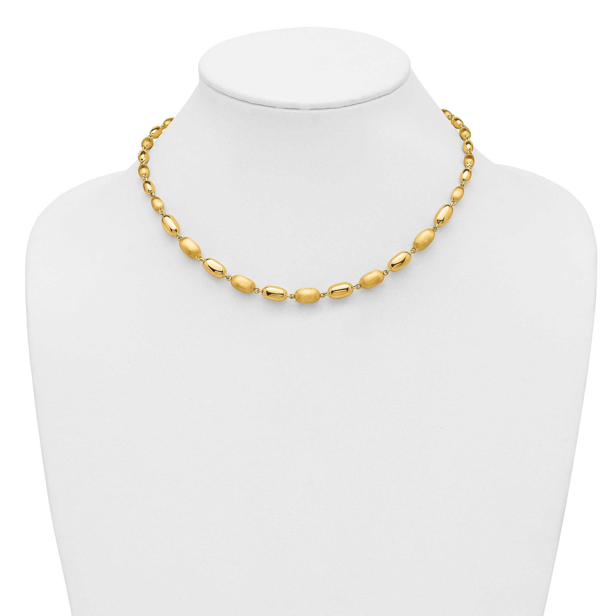 14K Polished and Brushed Oval Beaded Link Necklace