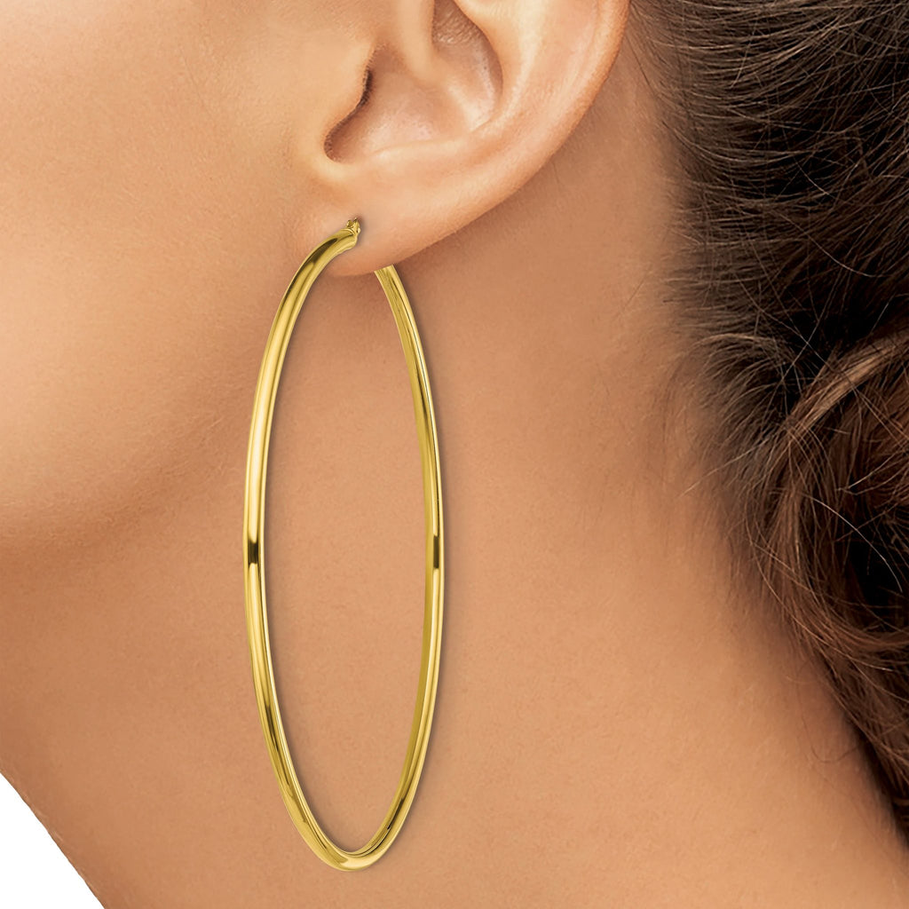 Sterling Silver Gold-Tone Polished 2.5x80mm Hoop Earrings