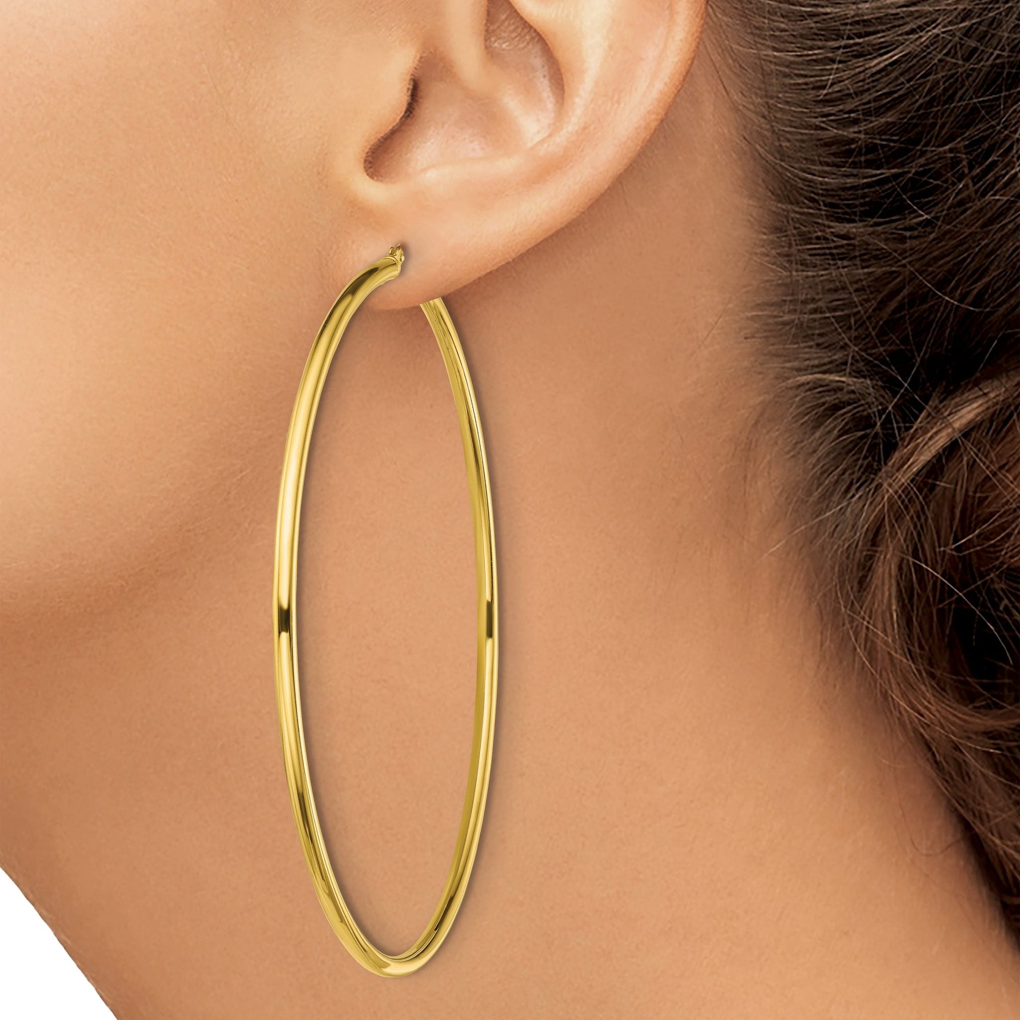 Sterling Silver Gold-Tone Polished 2.5x80mm Hoop Earrings