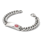 Stainless Steel Polished with Red Enamel Medical ID Bracelet for Men