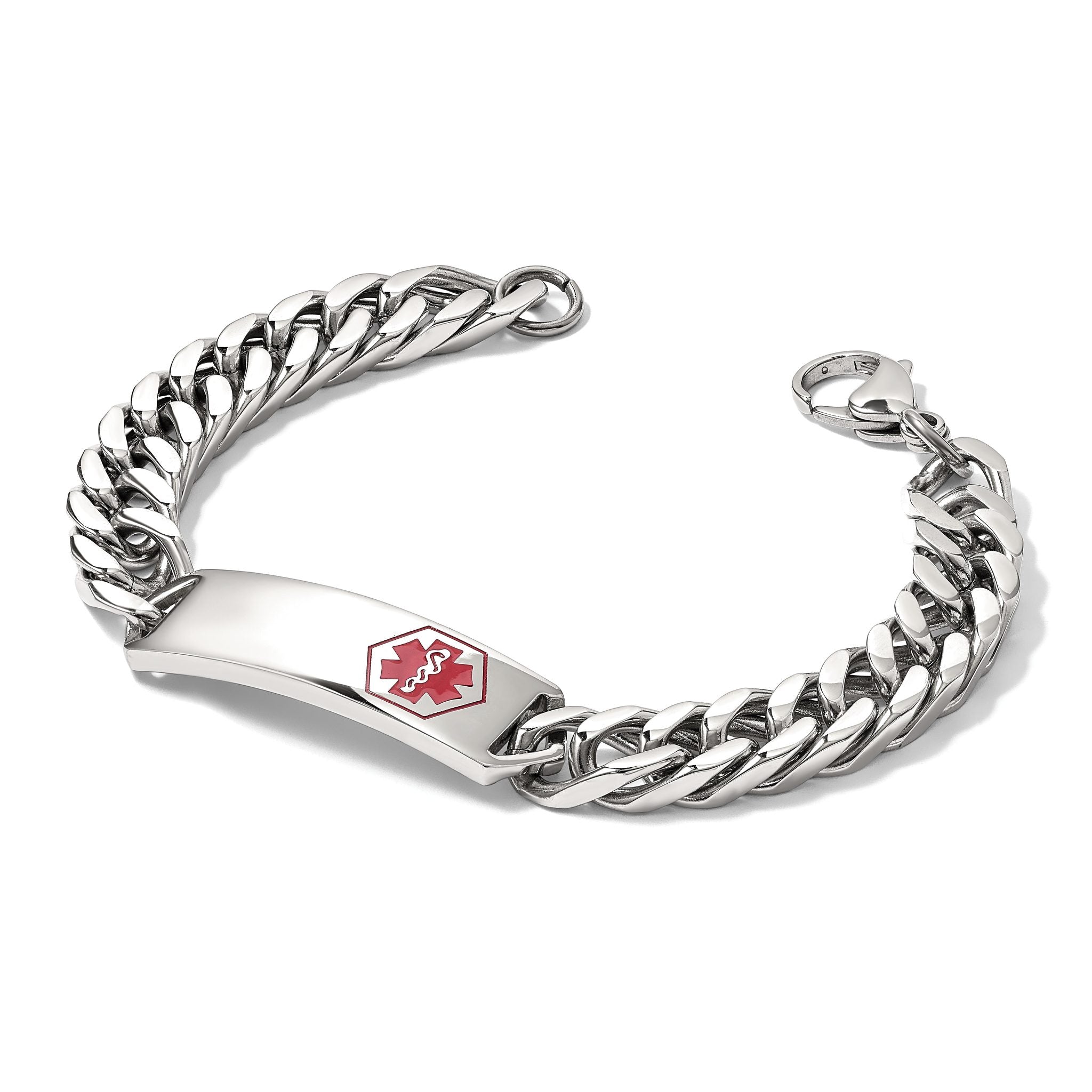 Stainless Steel Polished with Red Enamel Medical ID Bracelet for Men