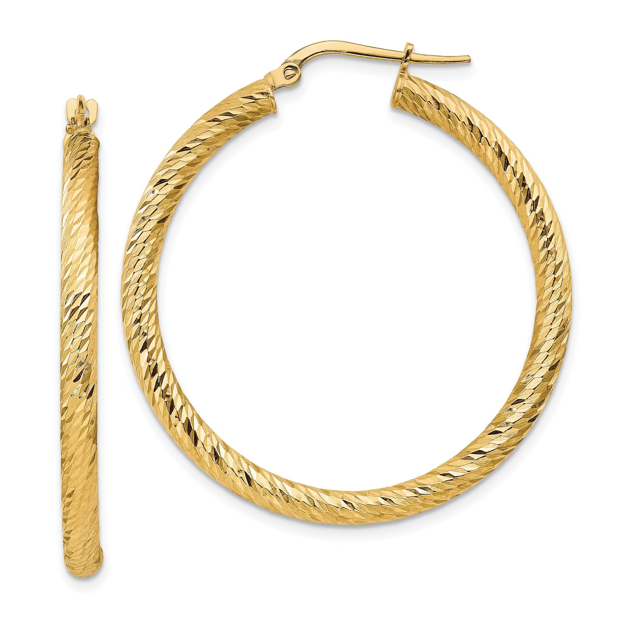 14k Polished 3mm Diamond-cut Round Hoop Earrings Main image