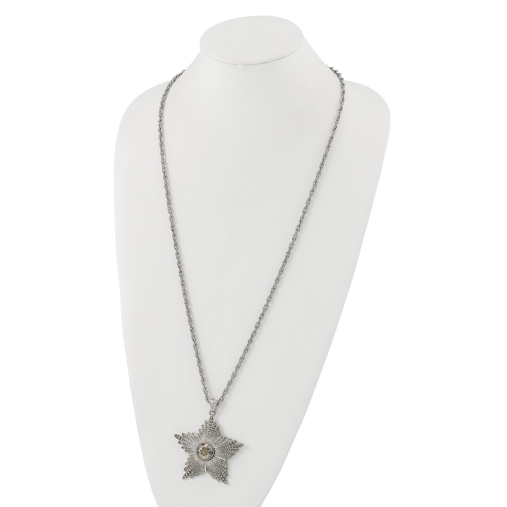 1928 Jewelry Large Silver-tone Textured Hematite Epoxy Faceted Stone Center Star 32 inch Necklace Secondary image