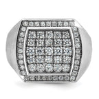 14k White Gold Men's Polished and Satin 1 1/3 Carat AA Quality Diamond Cluster Ring